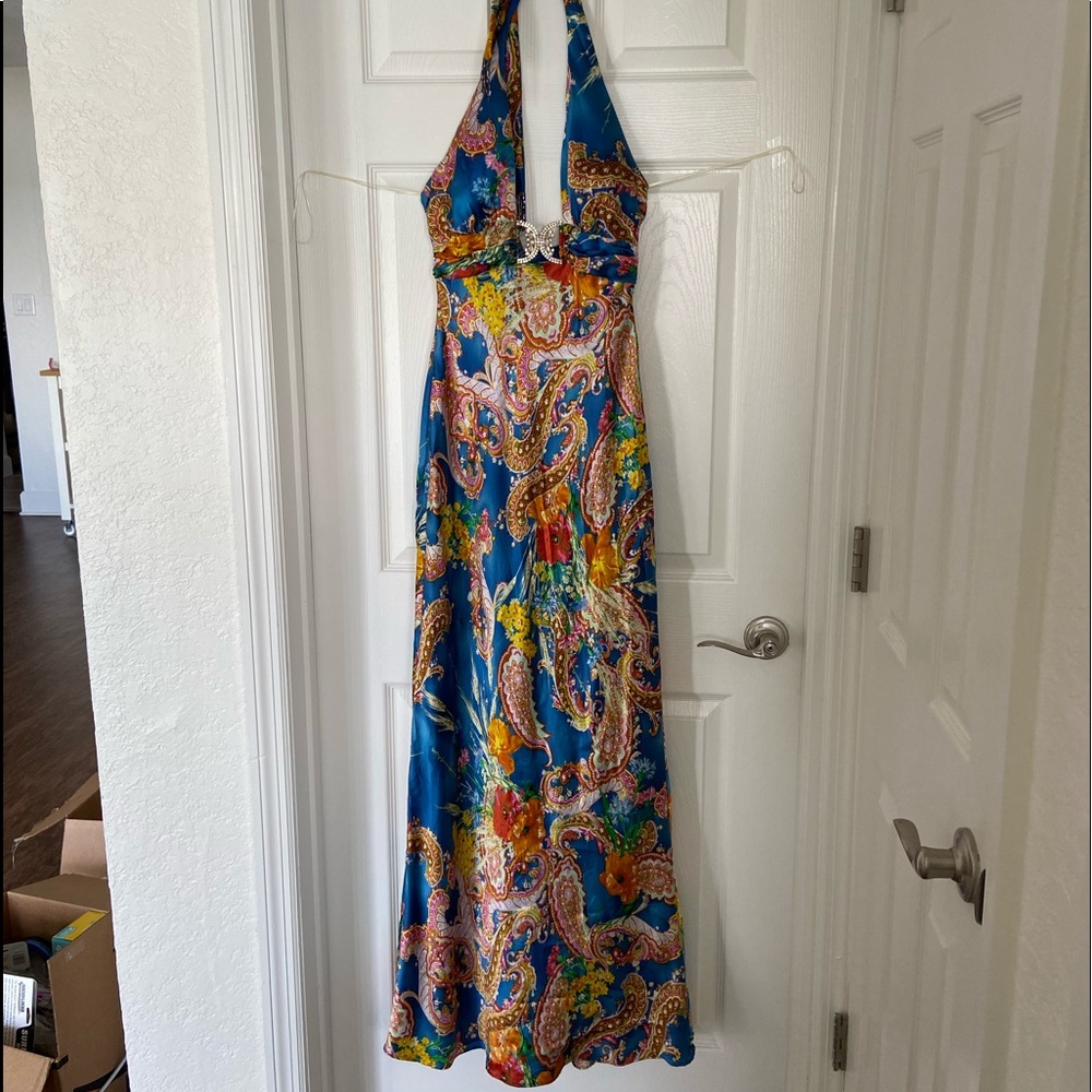 Silk Gown Colorful Tropical Paisley Floral Dress
